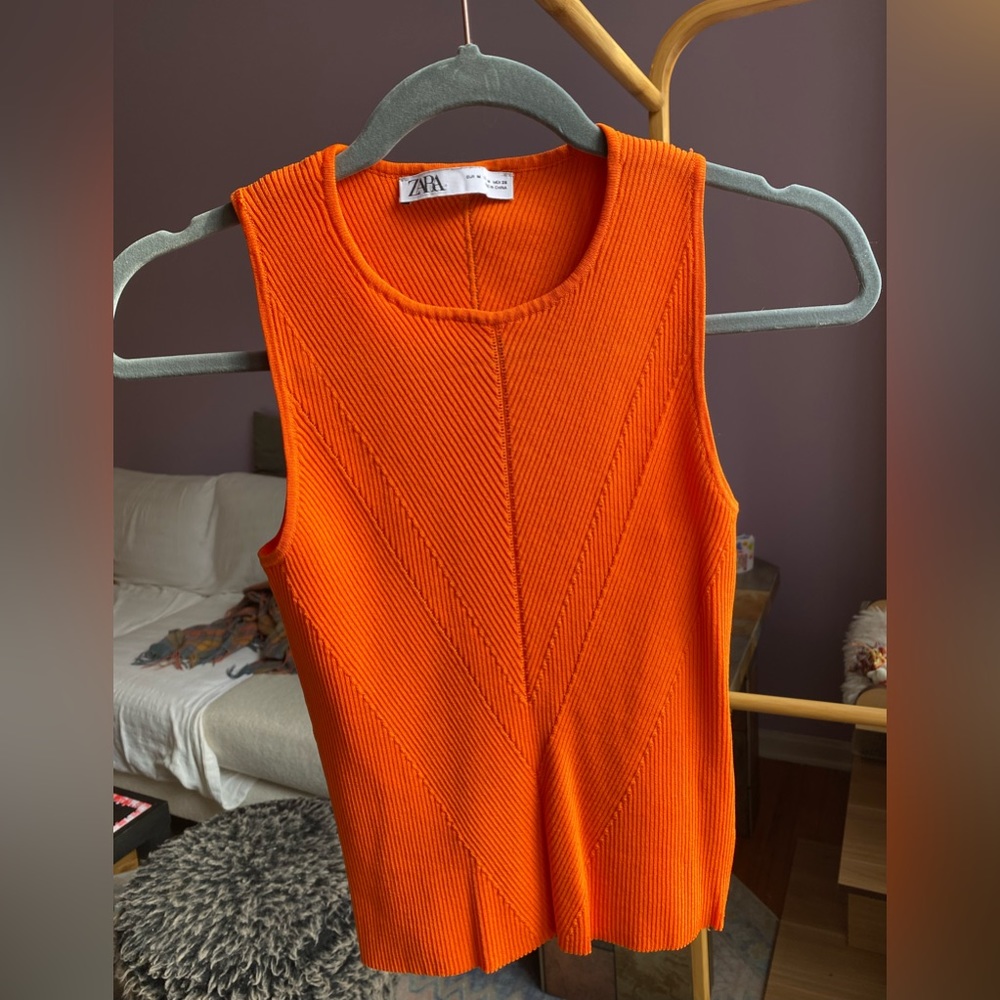 cute orange zara sweater vest
